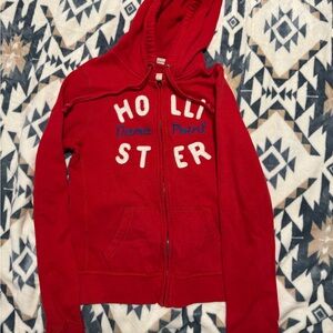 Vintage Hollister Dana Point Zip-Up Hoodie – Red & White – Y2K Surf Aesthe